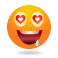 Enamored emoji. Yellow funny face. Round character with big eyes.